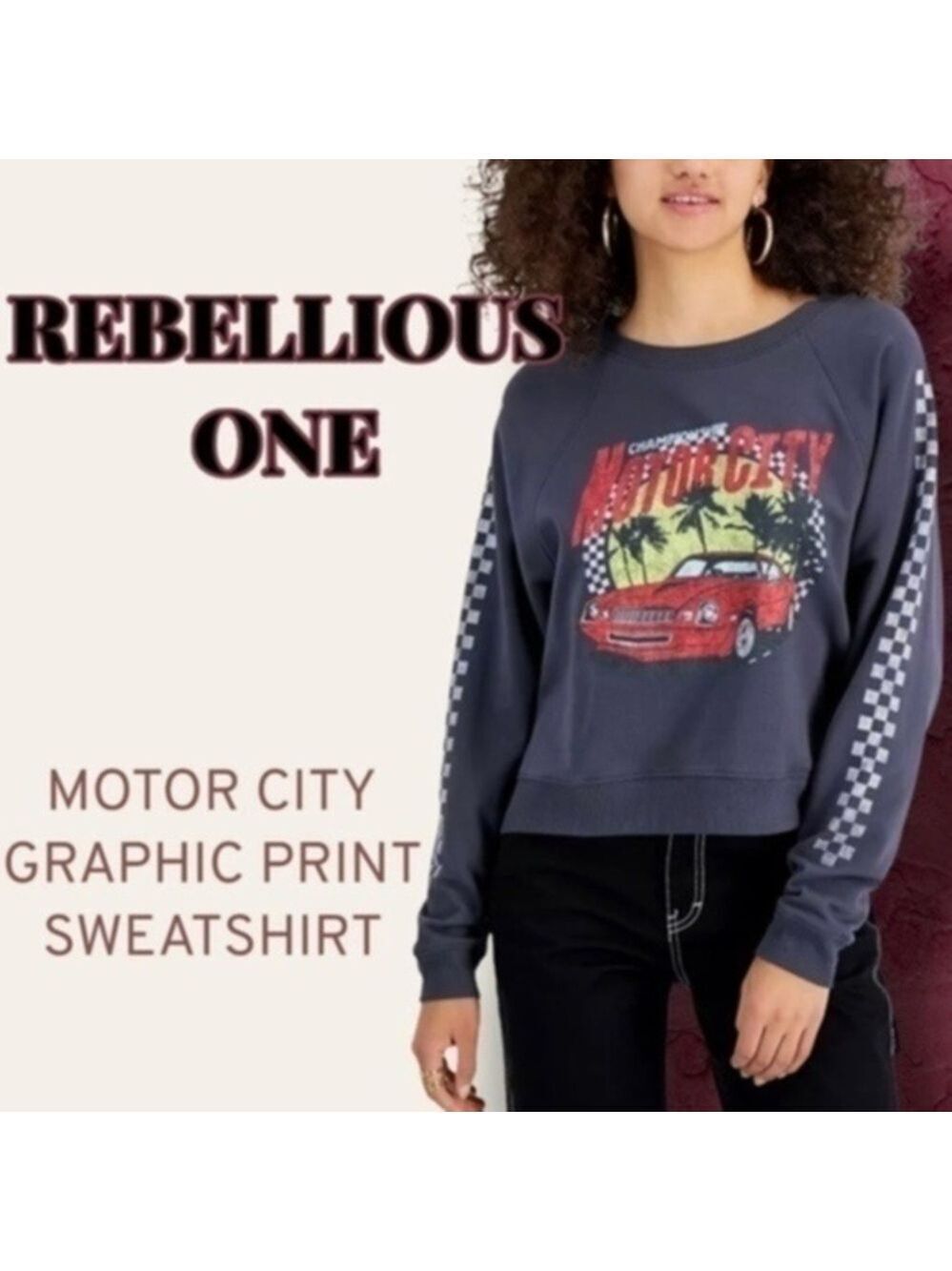 REBELLIOUS One Juniors' Motor City Graphic-Print Sweatshirt